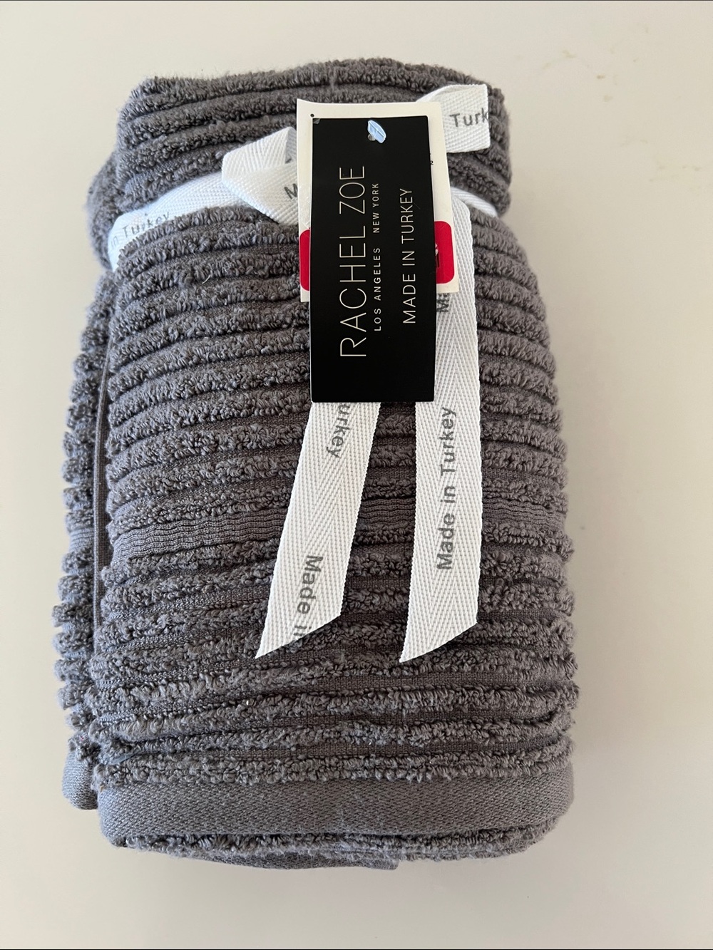 Rachel Zoe Gray Ribbed Hand Towels Set